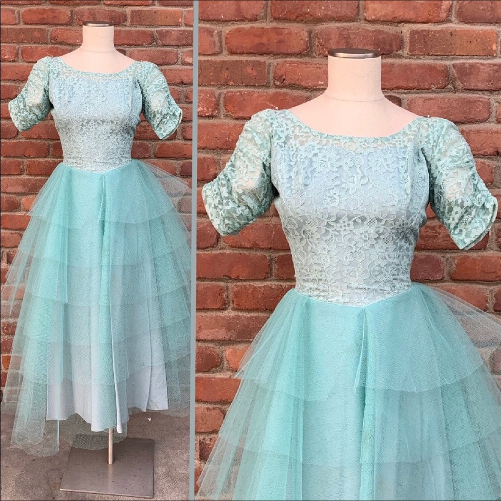 Iconic aqua blue 1950s vintage tulle dress